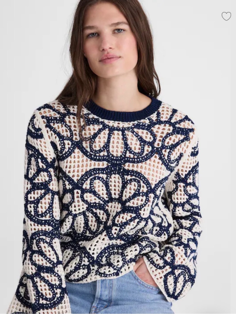 NWT Madewell Floral-Embroidered Open-Stitch Sweater